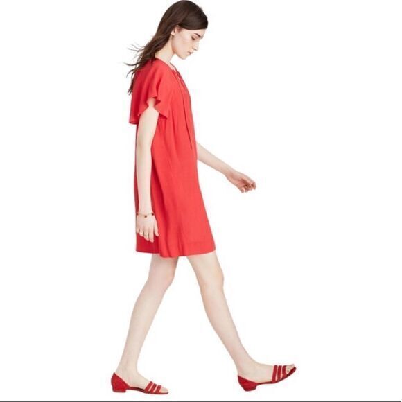 Madewell Red Lace-up Flutter Casual Dress - Picture 3 of 8